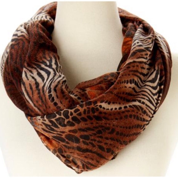 Accessories - BROWN/BLACK ANIMAL PRINT INFINITY SCARF LIGHTWEIGHT